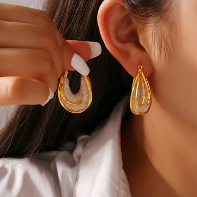 Copper Glass Stone U Shape Earrings - Korvel