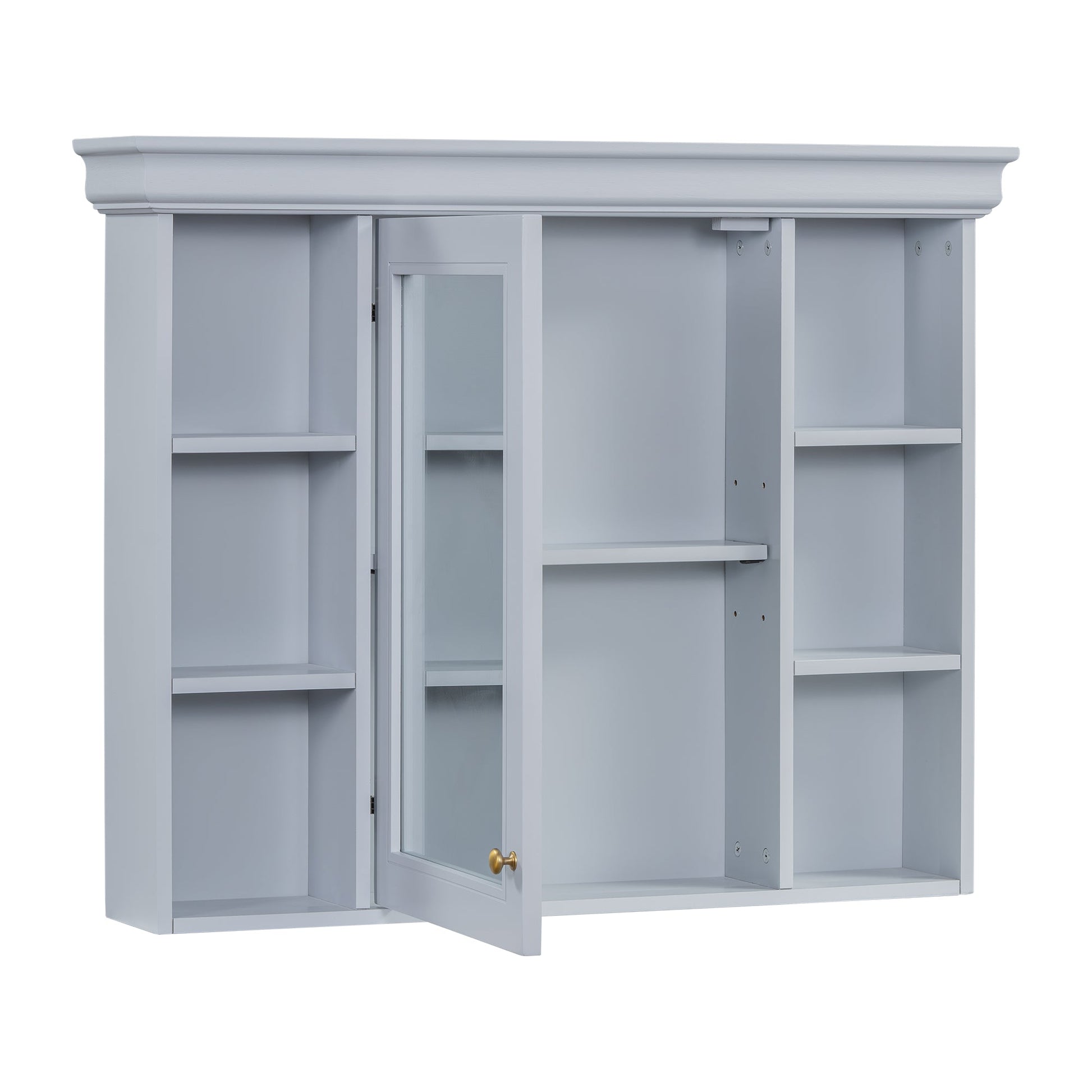 35'' x 28'' Blue Wall Mounted Bathroom Storage Cabinet with Mirror Door, Modern Bathroom Wall Cabinet with Mirror - Korvel