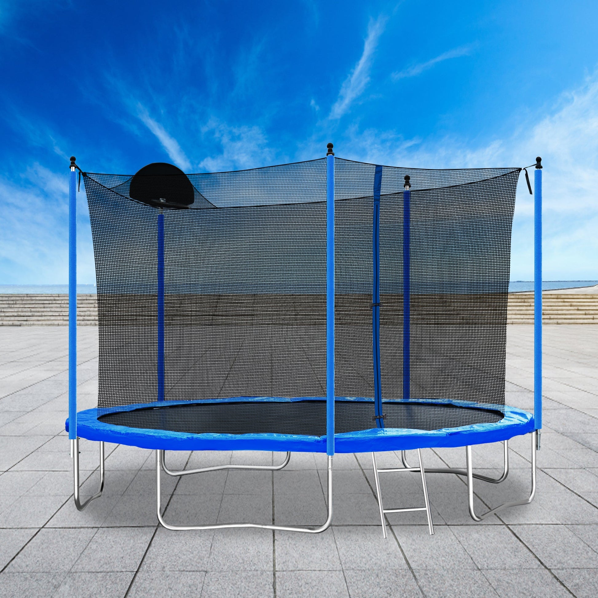 12FT Trampoline for Adults & Kids with Basketball Hoop, Outdoor Trampolines w/Ladder and Safety Enclosure Net for Kids and adult - Korvel