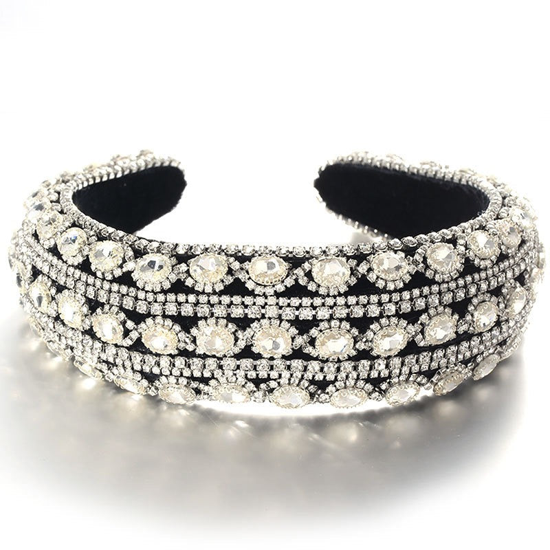 Heavy craftsmanship Baroque crystal headband with retro glass inlaid diamond hair accessories - Korvel