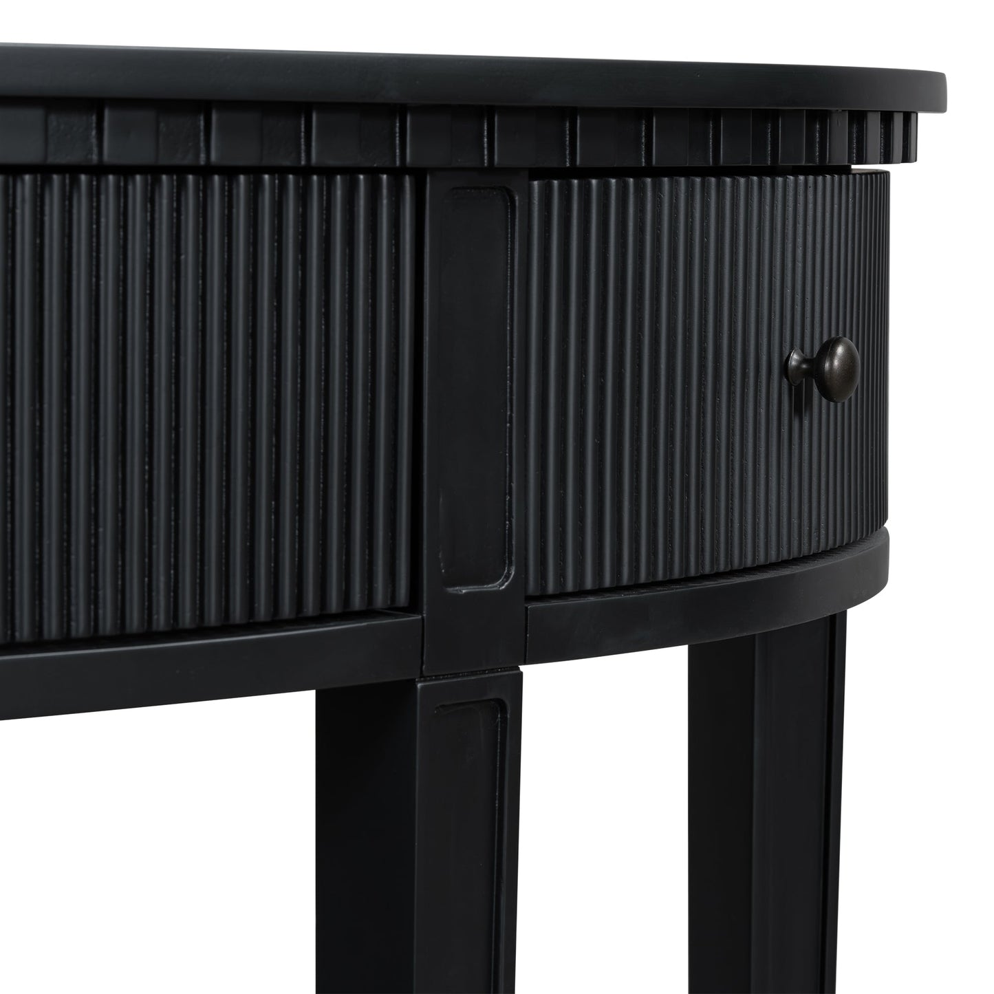U-Style Distinctive Features of Pine Veneer Console Table with Vertical Stripe Drawer Fronts and Four Legs - Korvel