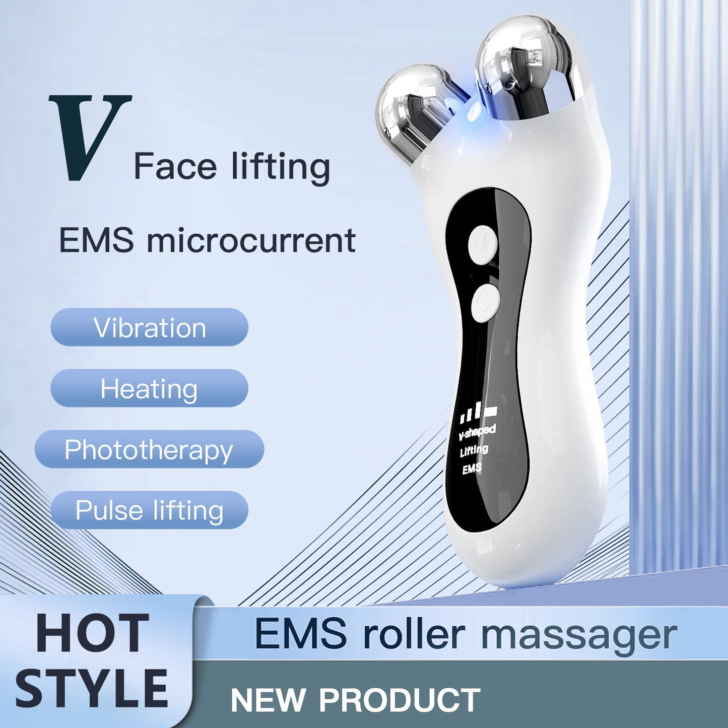 Roller face slimming instrument EMS light therapy home facial V face beauty instrument lifting and firming electric face massager - Korvel