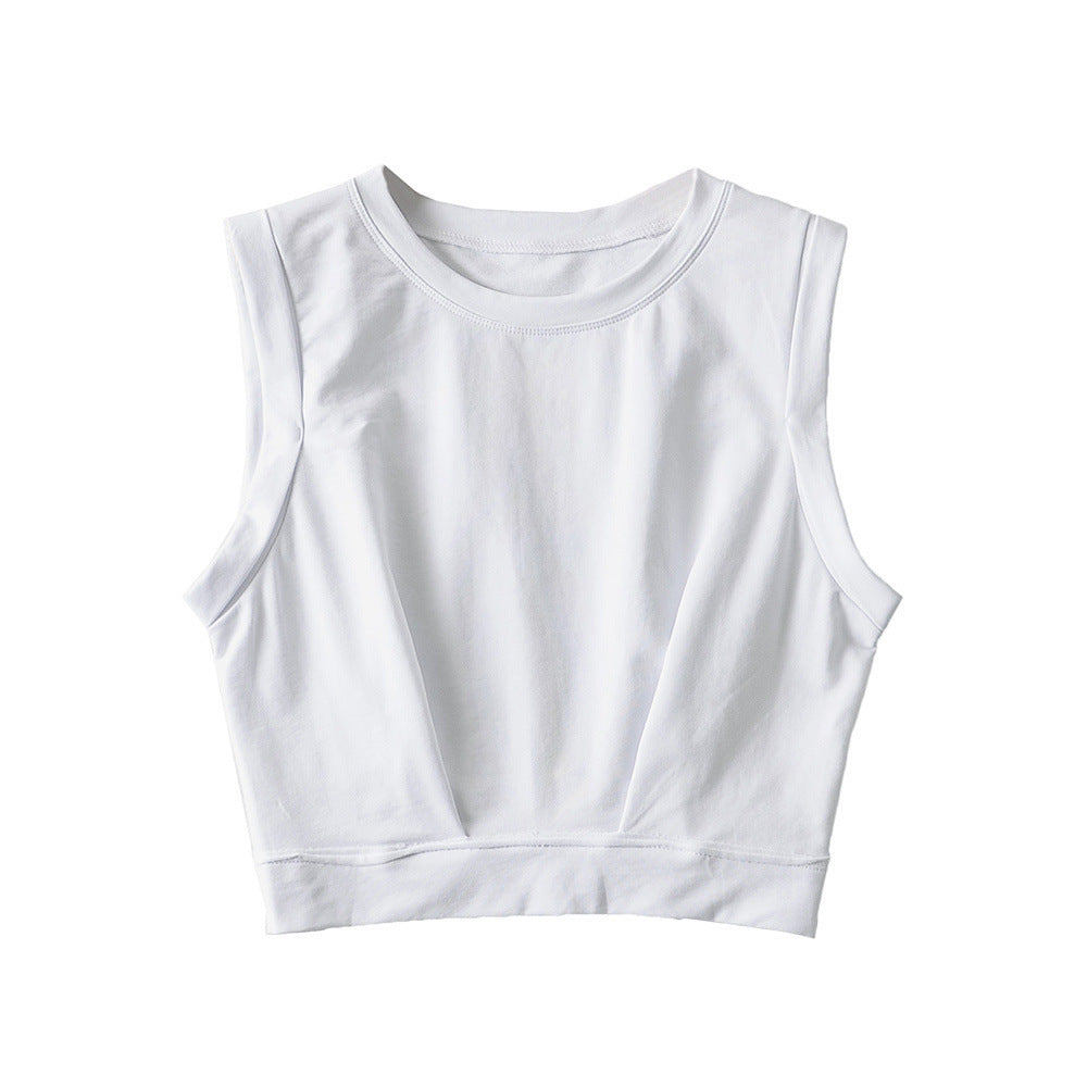 Short crop top with exposed navel and sleeveless loose fitting vest women's high waisted sports fitness yoga base shirt - Korvel