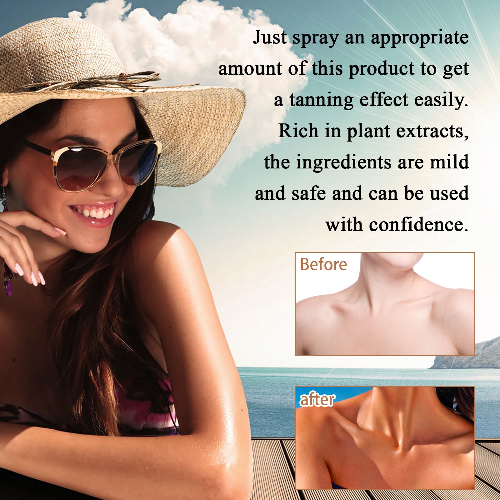 Blackening Spray, Natural Quick Tanning Wheat Bronzer Firming Skin Hydrating Summer Beach - Korvel