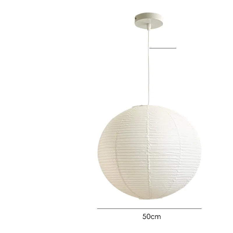 White Japanese style pendant light simple living room round rice paper round LED pendant light - Korvel