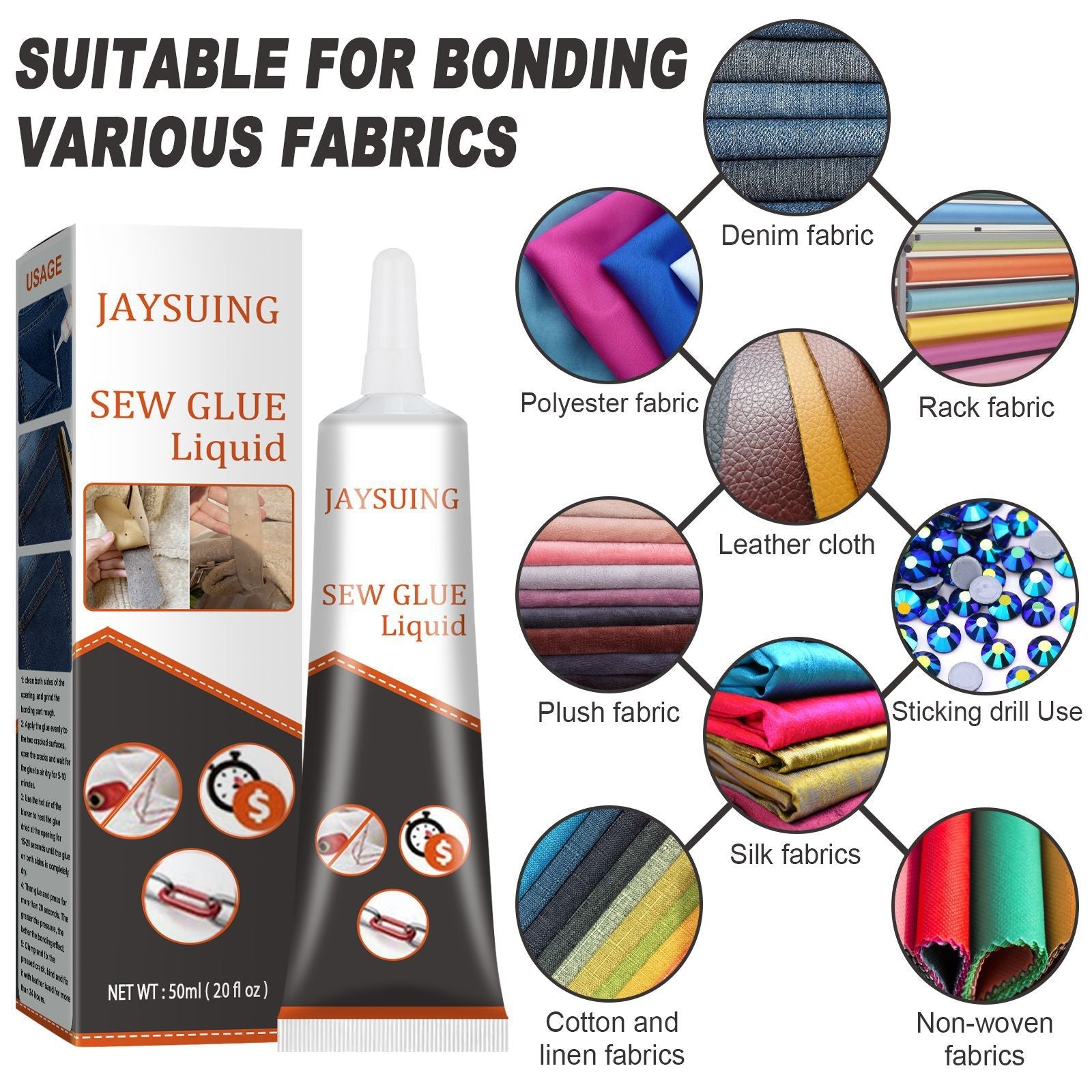 Jaysuing Cloth Repair Glue White Seam Glue Clothing Repair Glue Washable Ironing Cloth Adhesive Glue - Korvel