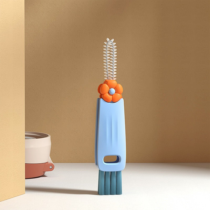 Petal three in one cup lid brush multifunctional gap cleaning brush milk bottle mouth groove cup brush - Korvel