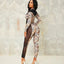 Women's Long Sleeve Spliced Jumpsuit Print Sheer Mesh Slimming Jumpsuit - Korvel