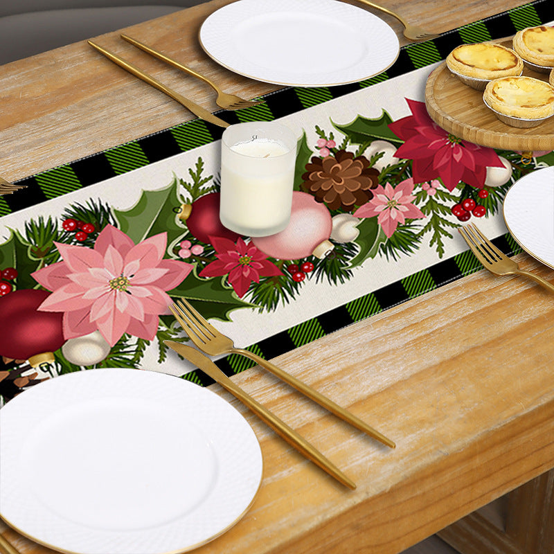 Christmas plaid linen table flag floral ball printed tablecloth entrance small tablecloth living room counter decoration tea flag - Korvel