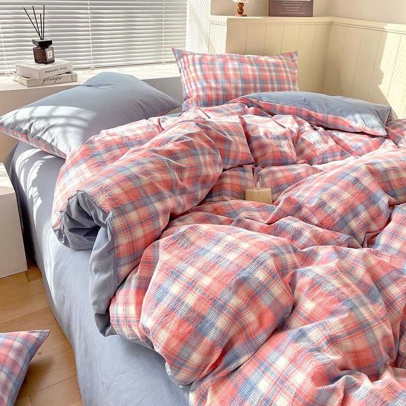 Cotton Dyed Washed Cotton Bedding Set Pure Cotton A Class Flat Sheet Quilt Cover Fitted Sheet Quilt Cover Three-Piece Set Striped - Korvel