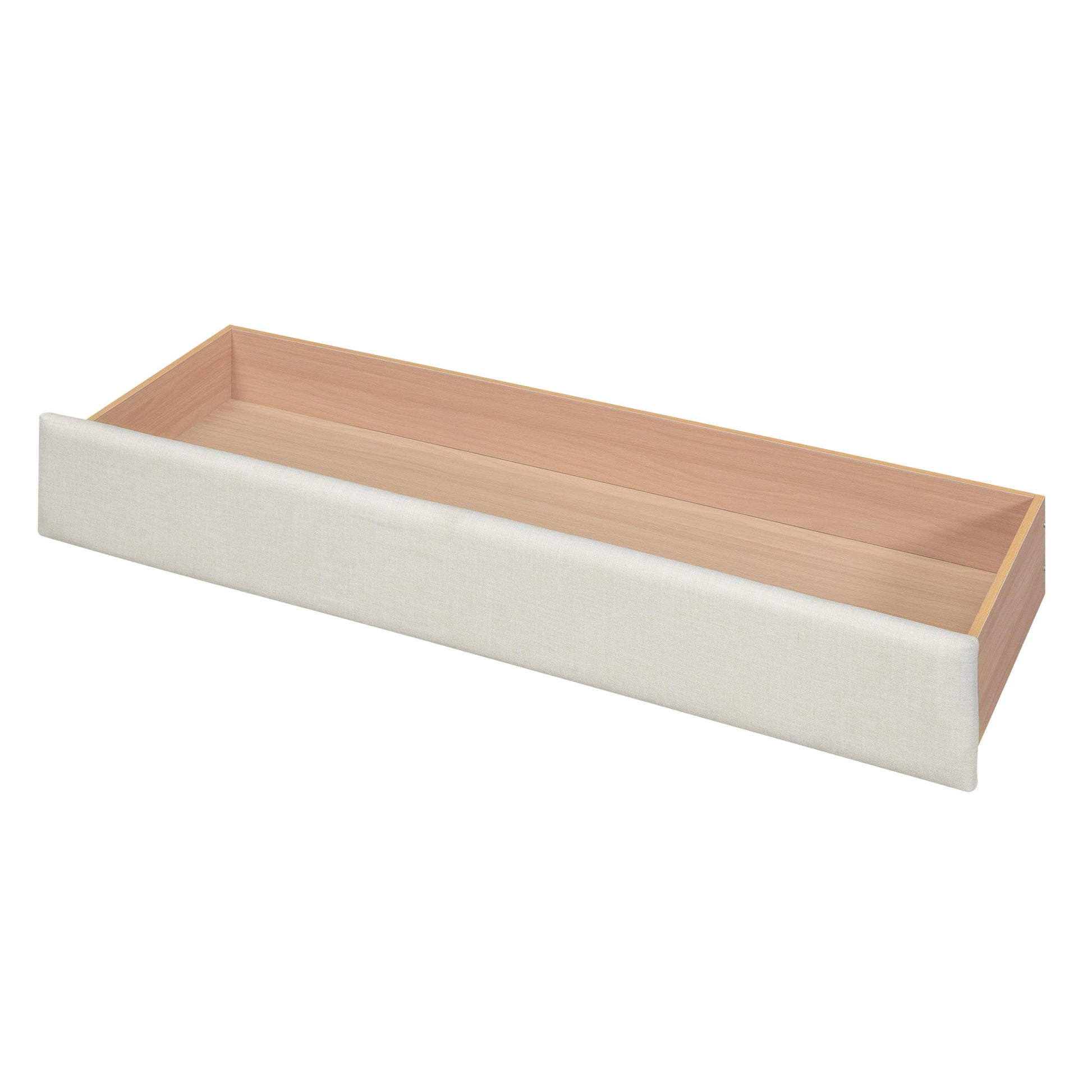 Full Size Upholstered Platform Bed with One Large Drawer in the Footboard and Drawer on Each Side Beige - Korvel
