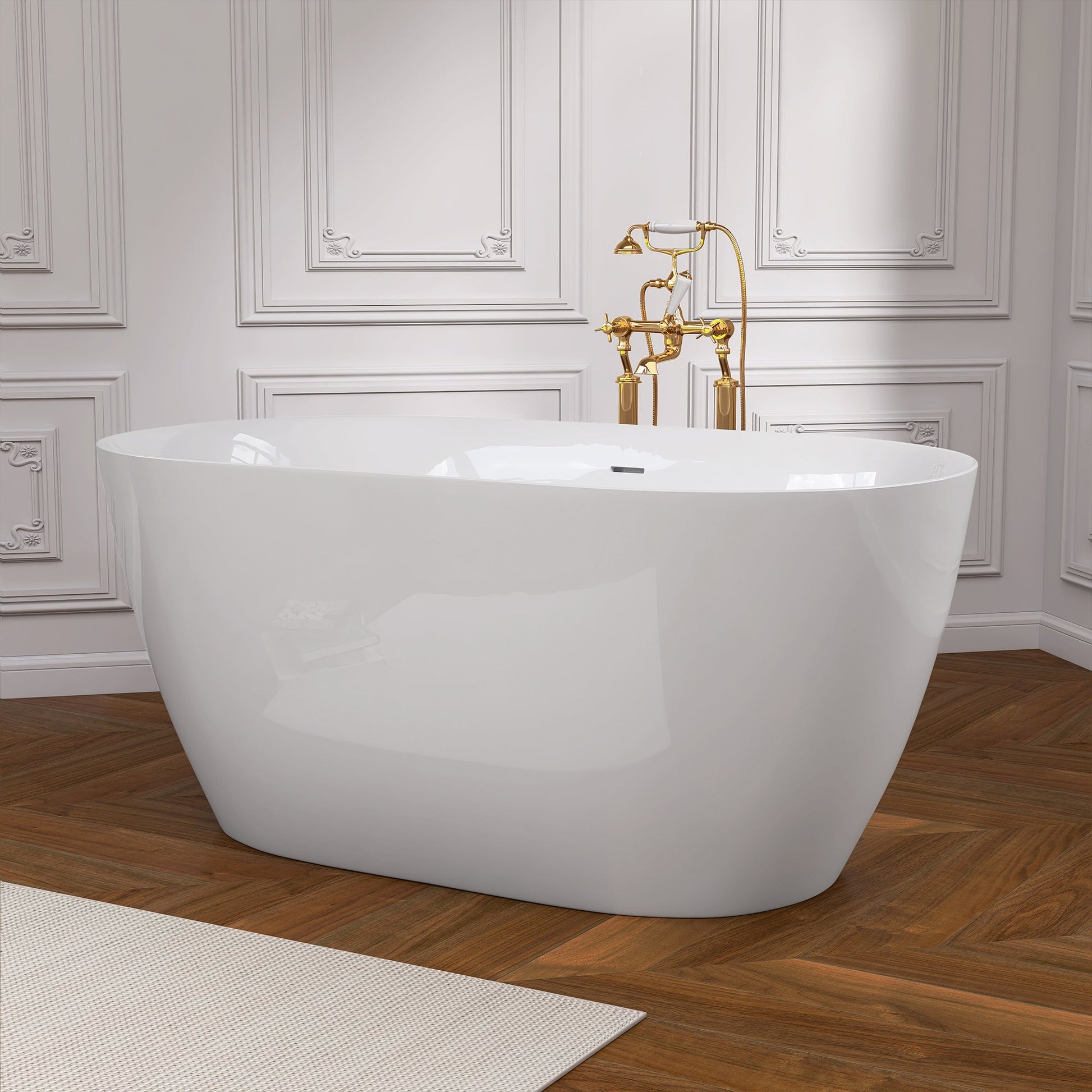 51 Inch Acrylic Freestanding Bathtub Contemporary Soaking White Tub with Overflow and Pop-up Drain Glossy White - Korvel