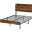 Bed frame with charging station full size, Rustic Brown, 83.1'' L x 56.1'' W x 39'' H - Korvel