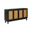 Handcrafted Premium Grain Panels Rattan Sideboard Buffer Cabinet Accent Storage Cabinet With 4 Rattan Doors BLACK - Korvel