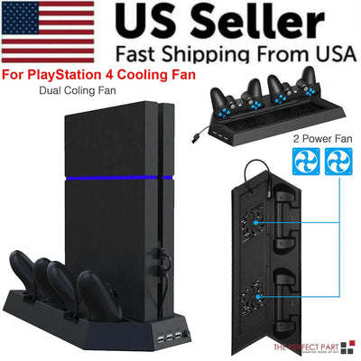 Station de refroidissement PS4 avec support vertical et station de charge pour deux manettes