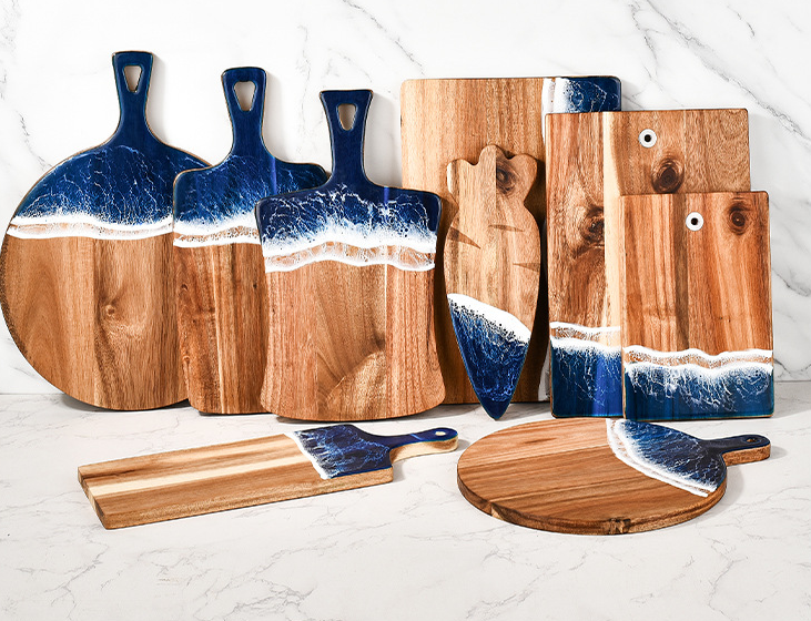 Wood Cutting Board Resin Blue green Wave Pattern - Korvel
