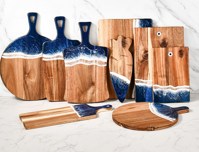 Wood Cutting Board Resin Blue green Wave Pattern - Korvel