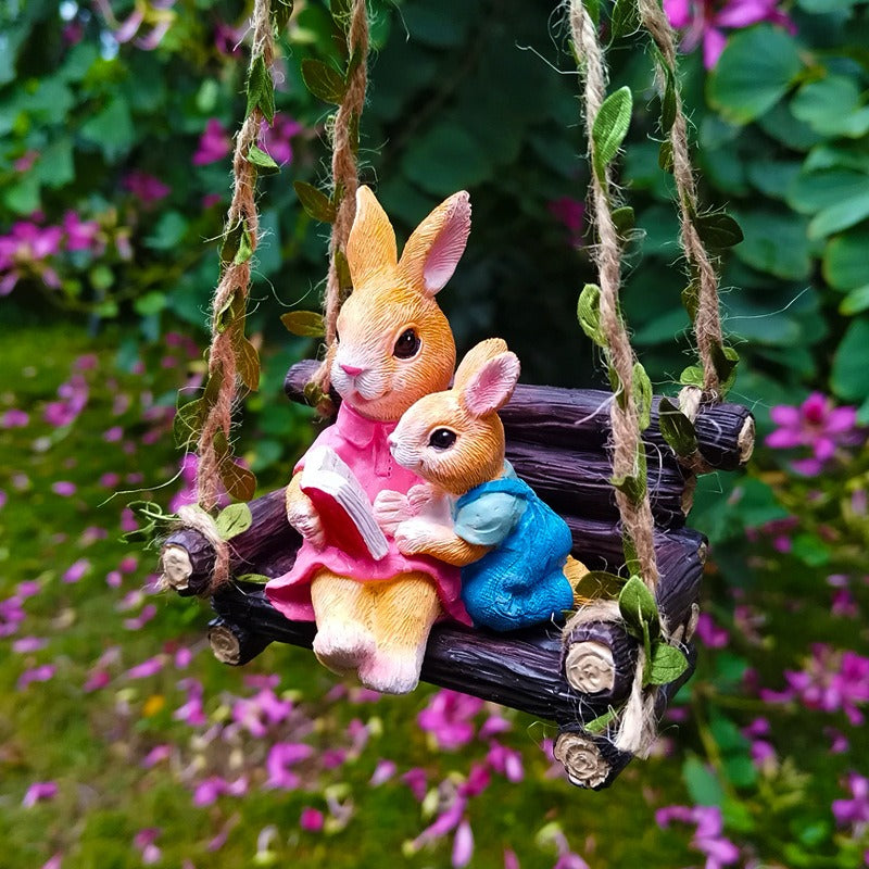 Simulated rabbit reading animal ornament - Korvel