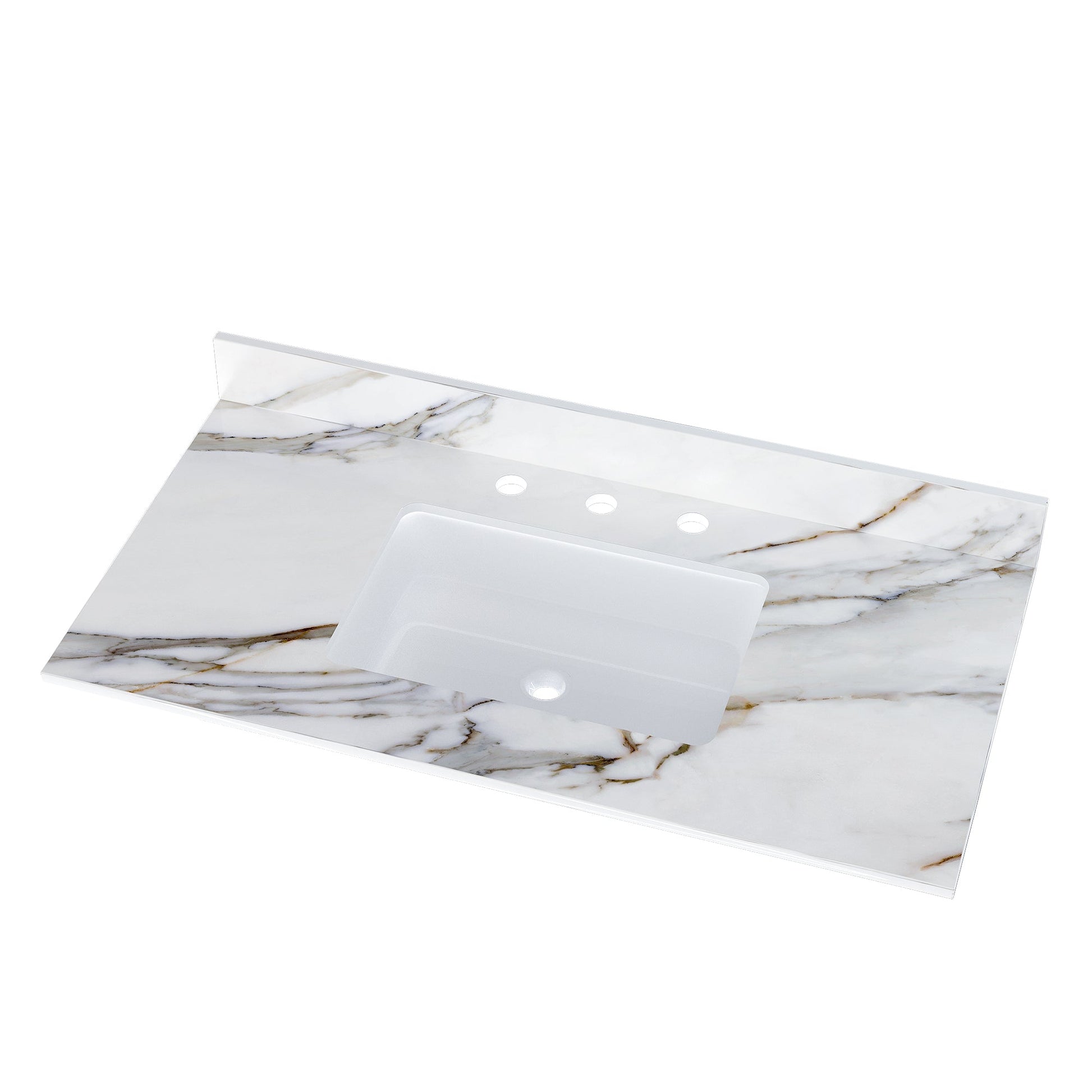 43 inch marble countertop with base rectangular central sink and 4-inch high splash guard, pre drilled 8-inch faucet hole ，white - Korvel