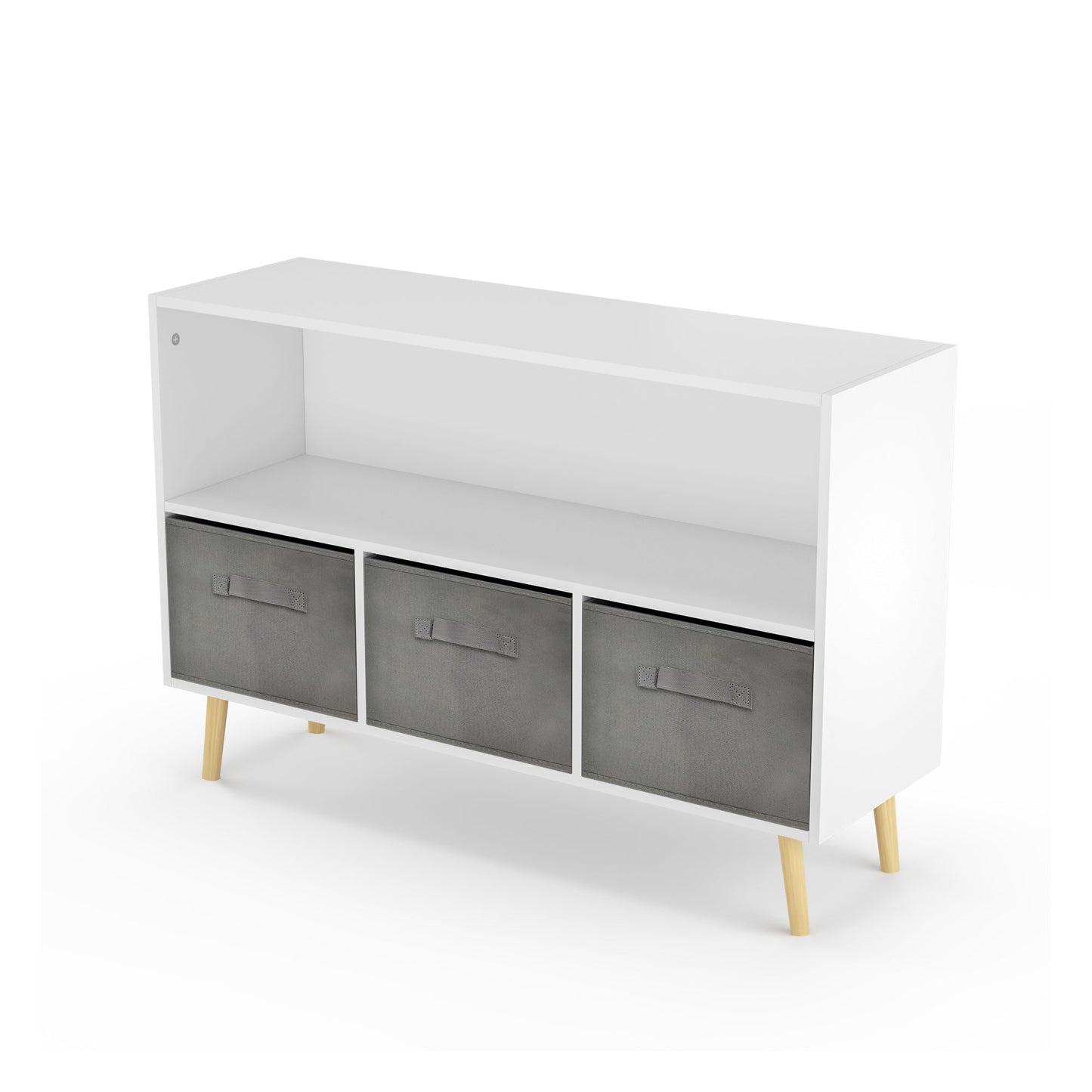 Kids bookcase with Collapsible Fabric Drawers Children's Book Display Toy Storage Cabinet Organizer White/Gray - Korvel