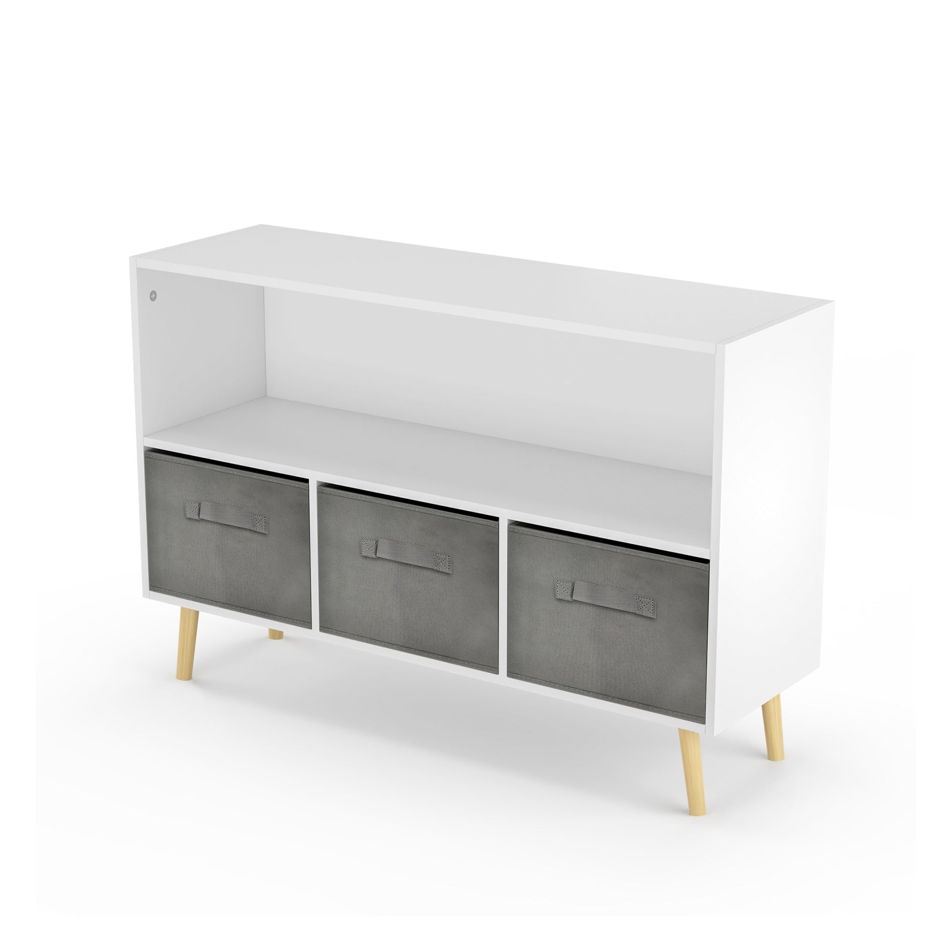 Kids bookcase with Collapsible Fabric Drawers Children's Book Display Toy Storage Cabinet Organizer White/Gray - Korvel