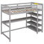 Twin Size Loft Bed with Storage Shelves and Under-bed Desk