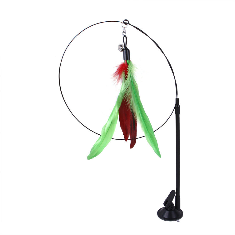 Suction cup cat toy stick that can be attached and held with steel wire multi head interchangeable cat toy and pet supplies - Korvel