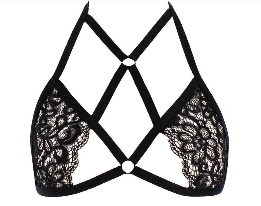 Fashionable European and American sexy lingerie lace strap hanging neck bra - Korvel