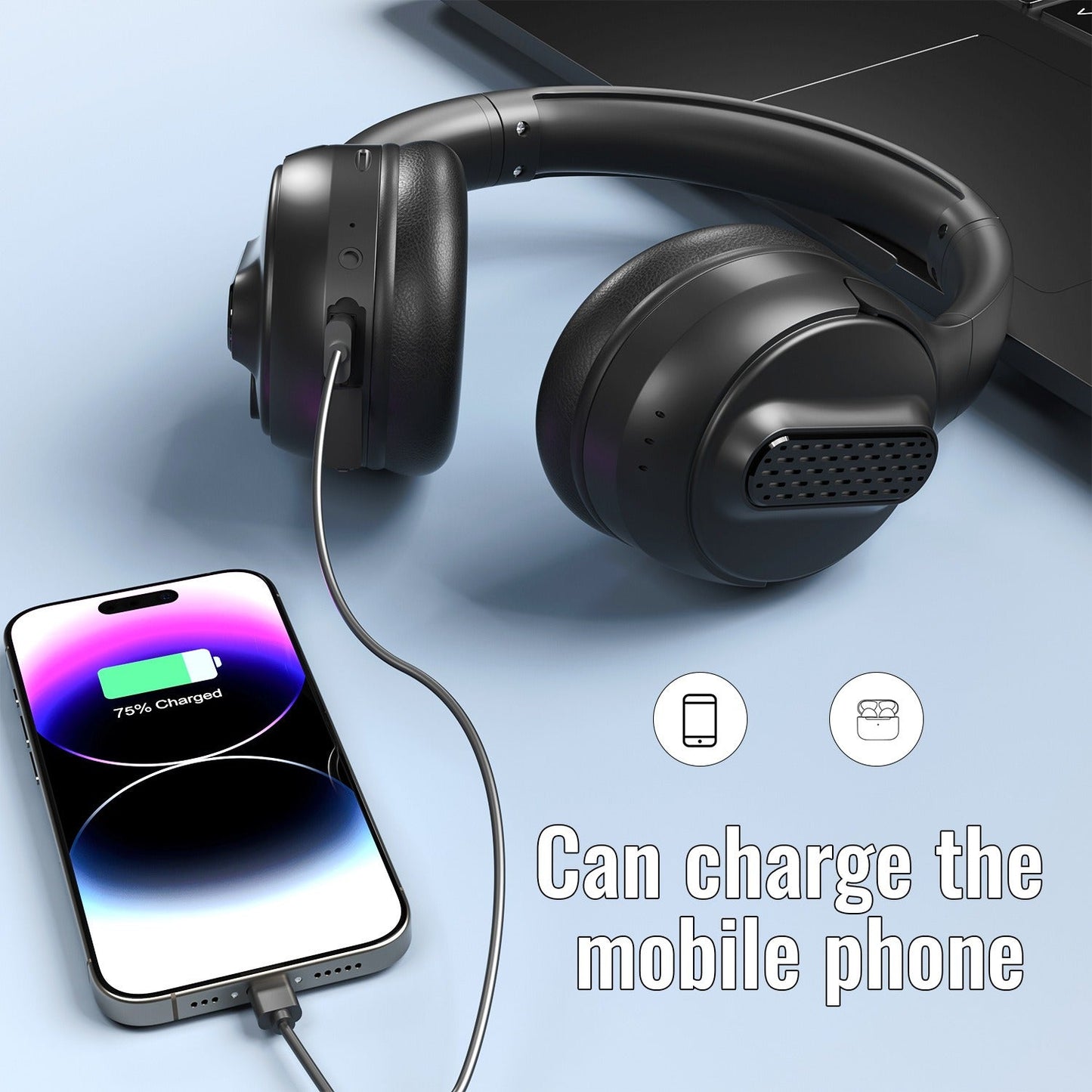 Head mounted Bluetooth earphones with portable power bank wireless earphones Type-C interface foldable card insertion - Korvel