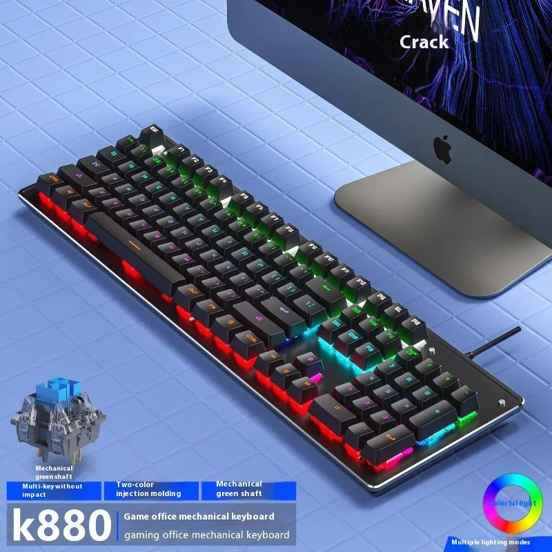 Cracked K880 Hot Swappable Mechanical Keyboard, Esports Game, Green Axis Office Computer Keyboard, Wired Mechanical Keyboard - Korvel