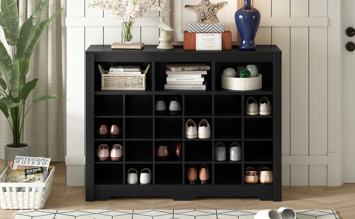 ONTREND Sleek Design 24 Shoe Cabinet - Modern Black Organizer
