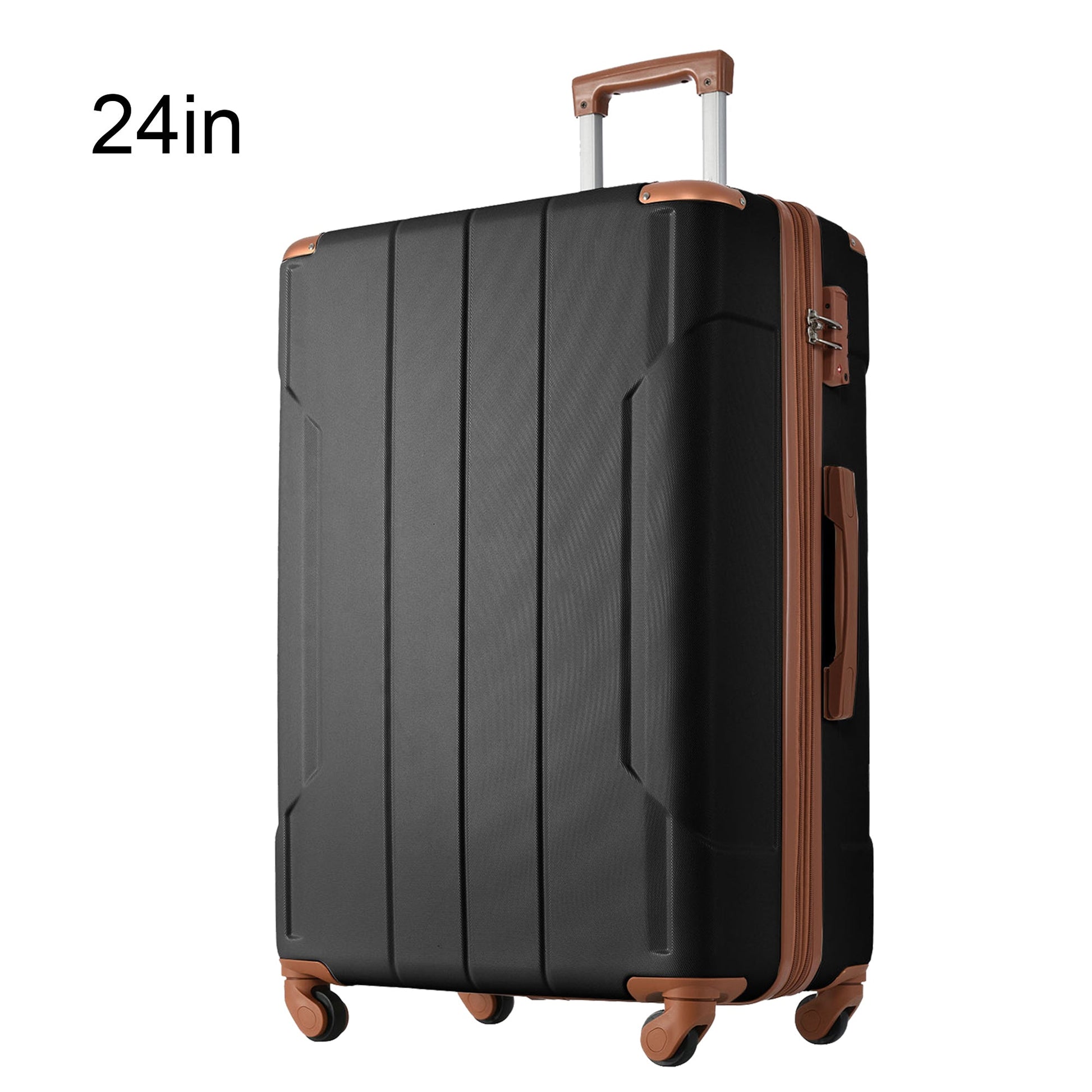 Hardshell Luggage Spinner Suitcase with TSA Lock Lightweight Expandable 24'' (Single Luggage) Black Brown + ABS + 24 Inch - Korvel