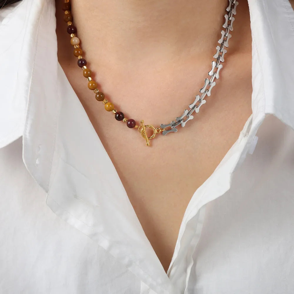 Collier en Pierre de Jaune d'Oeuf en Acier Titane