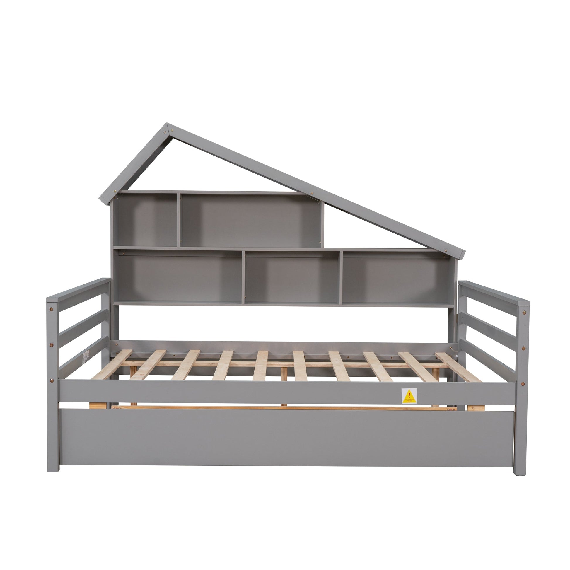 Full Size Platform Bed with Trundle and Shelves Gray - Korvel