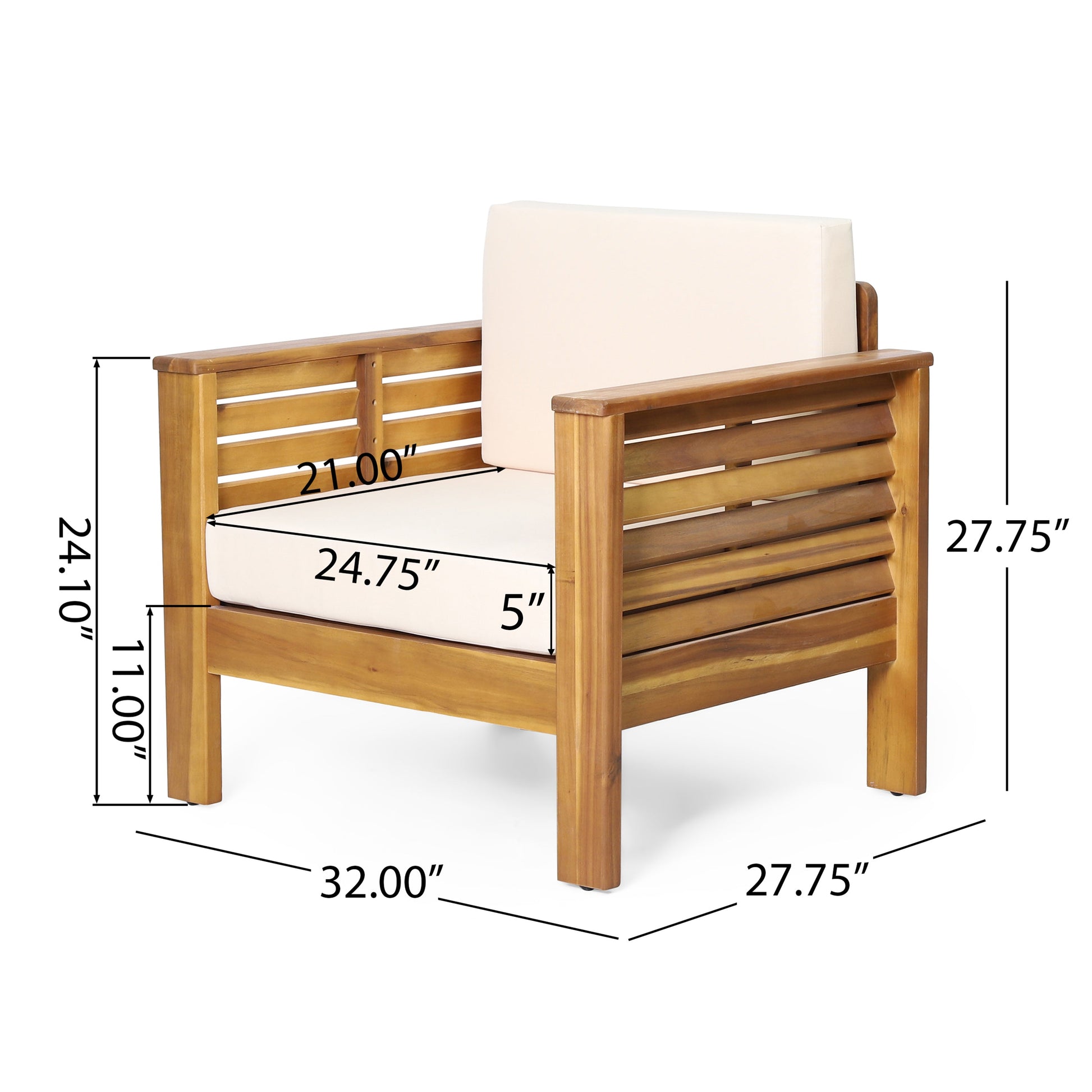 ( Set of 2) Outdoor Acacia Wood Club Chairs with Cushions, Teak+Beige, 27.75"D x 32"W x 27.75"H - Korvel