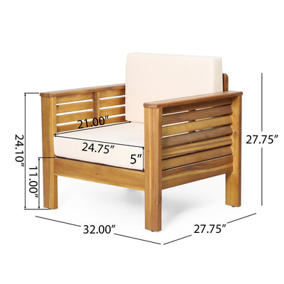 ( Set of 2) Outdoor Acacia Wood Club Chairs with Cushions, Teak+Beige, 27.75"D x 32"W x 27.75"H - Korvel