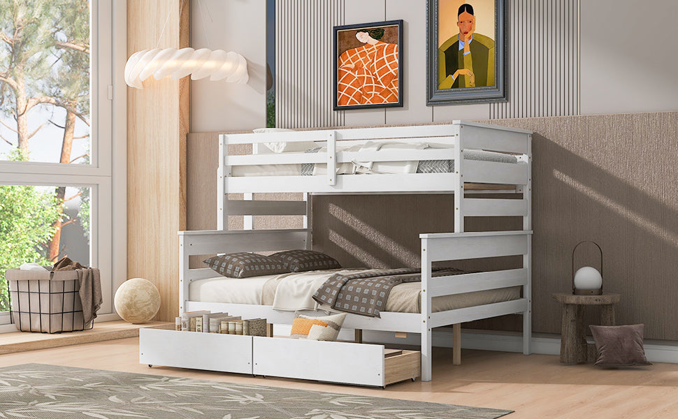 Wood Twin over Full Bunk Bed with 2 Drawers  White - Korvel