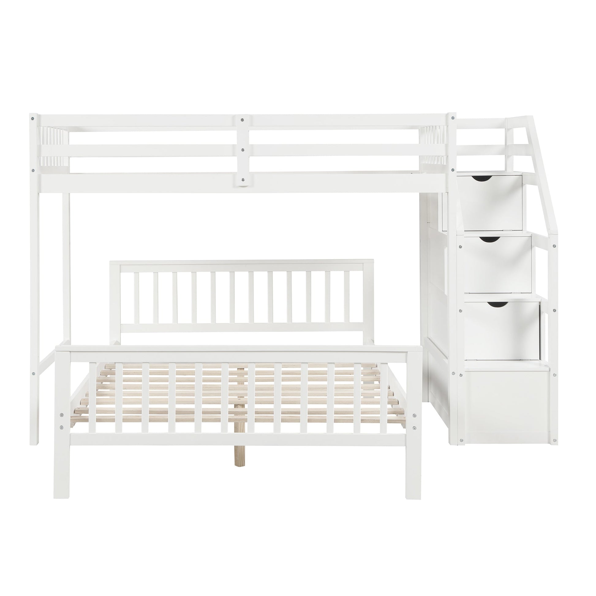Twin over Full Loft Bed with Staircase,White - Korvel
