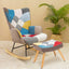 Mid Century Rocking Chair with Ottoman - Patchwork Linen