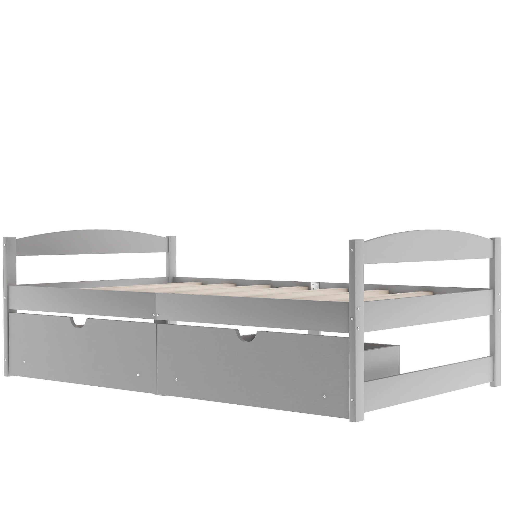 Twin size platform bed, with two drawers, gray - Korvel