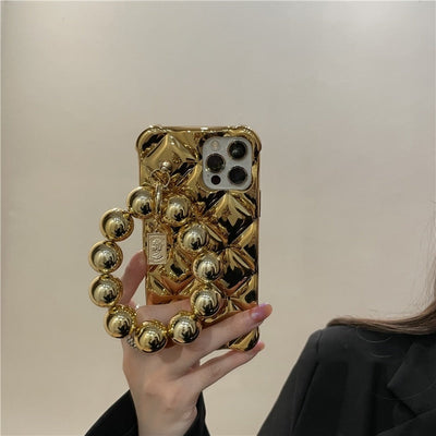 Luxury Diamond Plating Round Beads Hanging Chain Soft Phone Case For iphone 14 13 11 12 Pro Max 7 8 Plus X XR XS SE 2020 Cover - Korvel