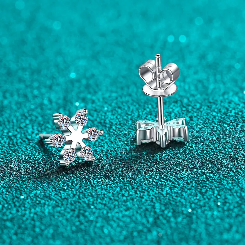 Boucles d'oreilles flocon de neige en argent sterling 925 Moissanite