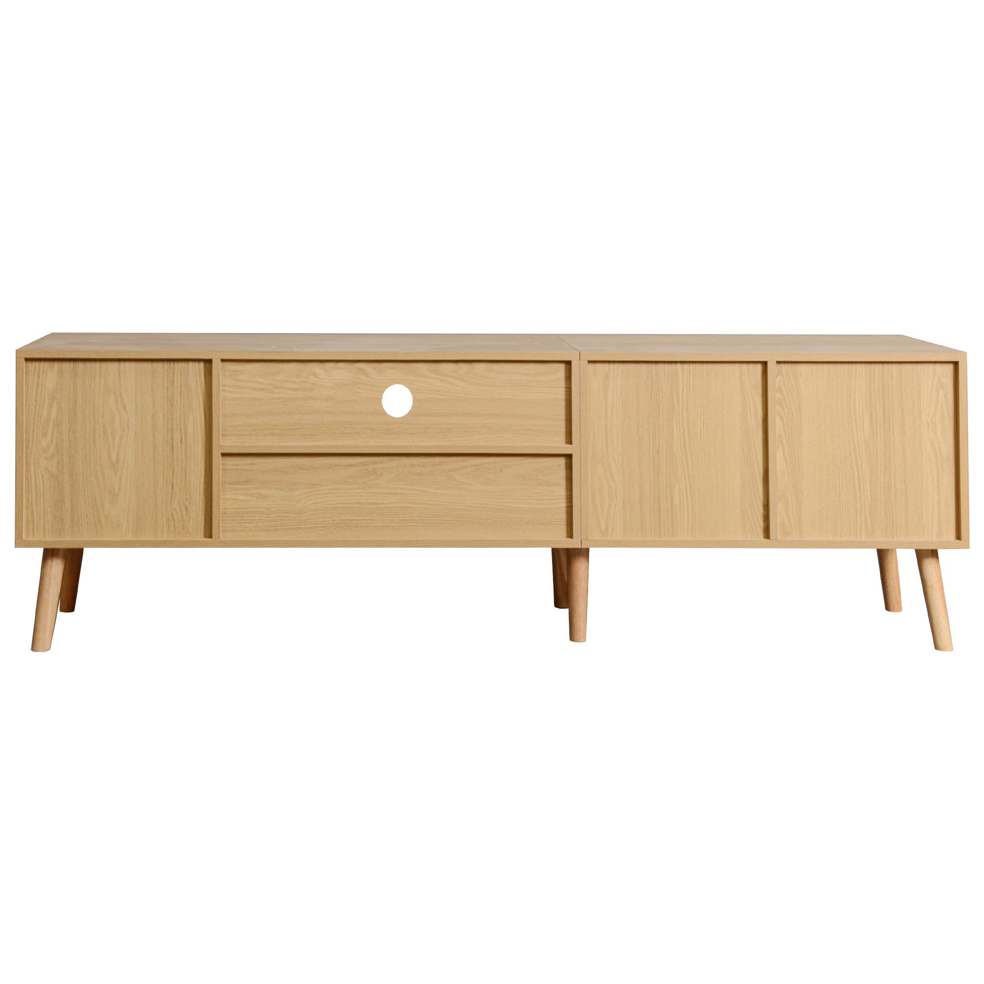 Vine TV stand with 2 cabinets and 2 open shelves, suitable for TVs under 80 inches, with solid wood legs for TV cabinets - Korvel