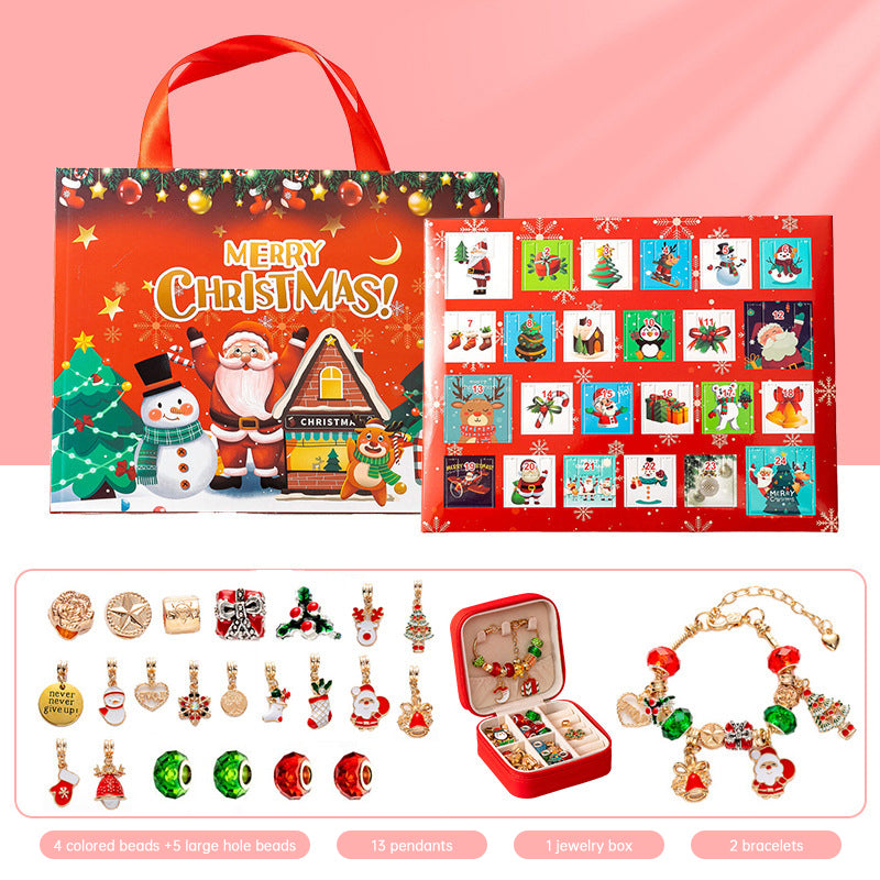 DIY creative children's bracelet jewelry 24-grid calendar Christmas holiday surprise blind box silver set - Korvel