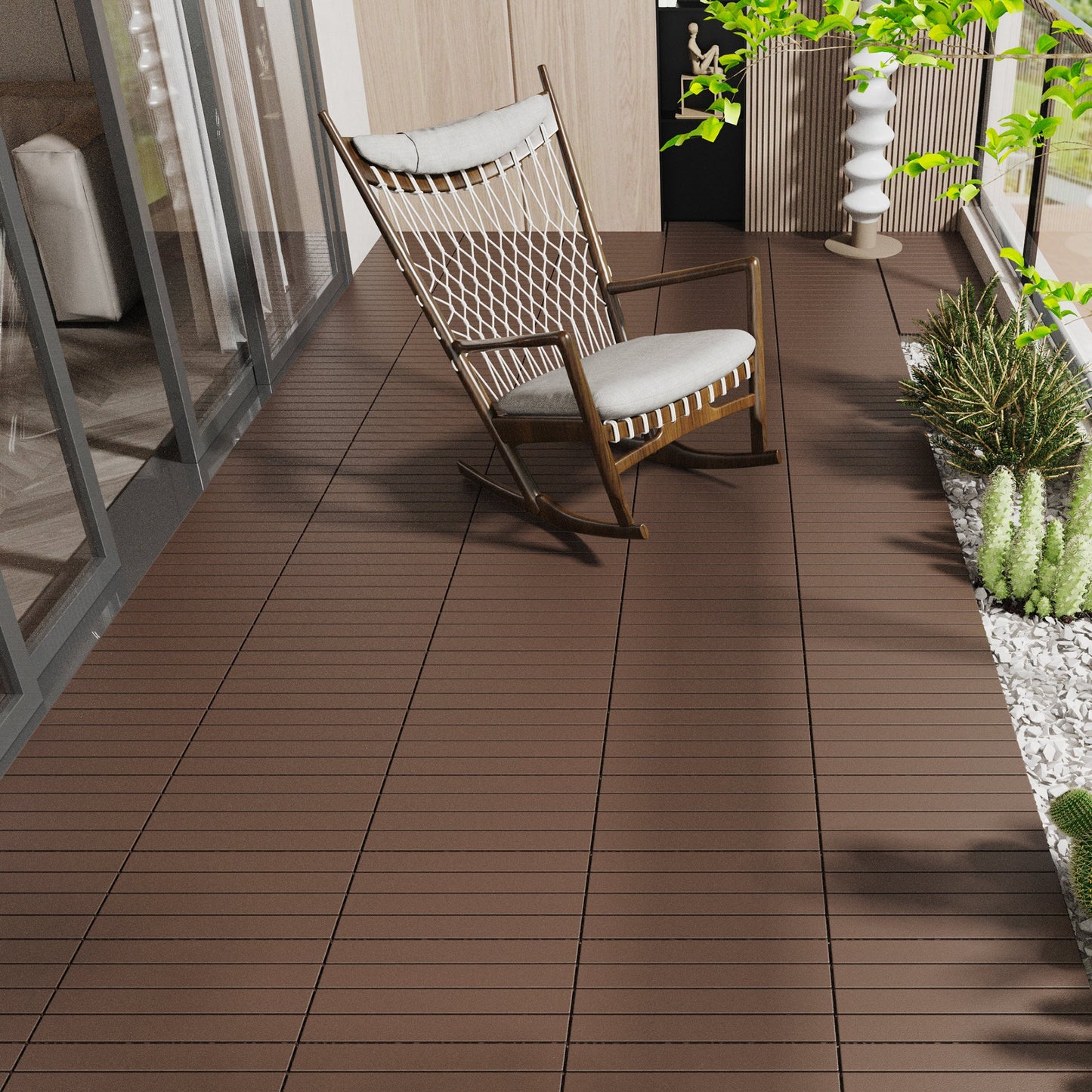2FT terrace tiles, DIY module interlocking terrace tiles, quick installation of courtyard tiles, 24 pieces in red brown color - Korvel