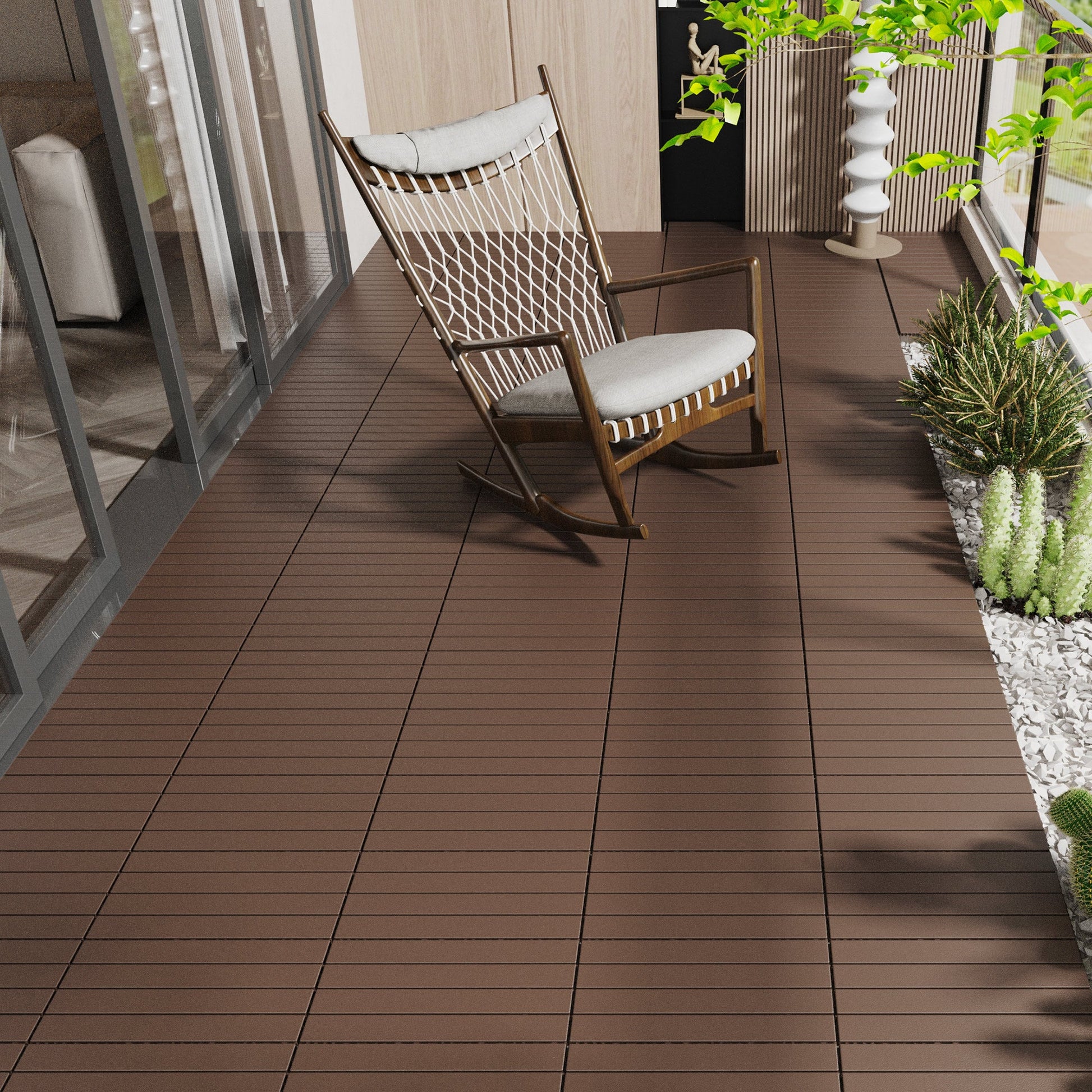 2FT terrace tiles, DIY module interlocking terrace tiles, quick installation of courtyard tiles, 24 pieces in red brown color - Korvel