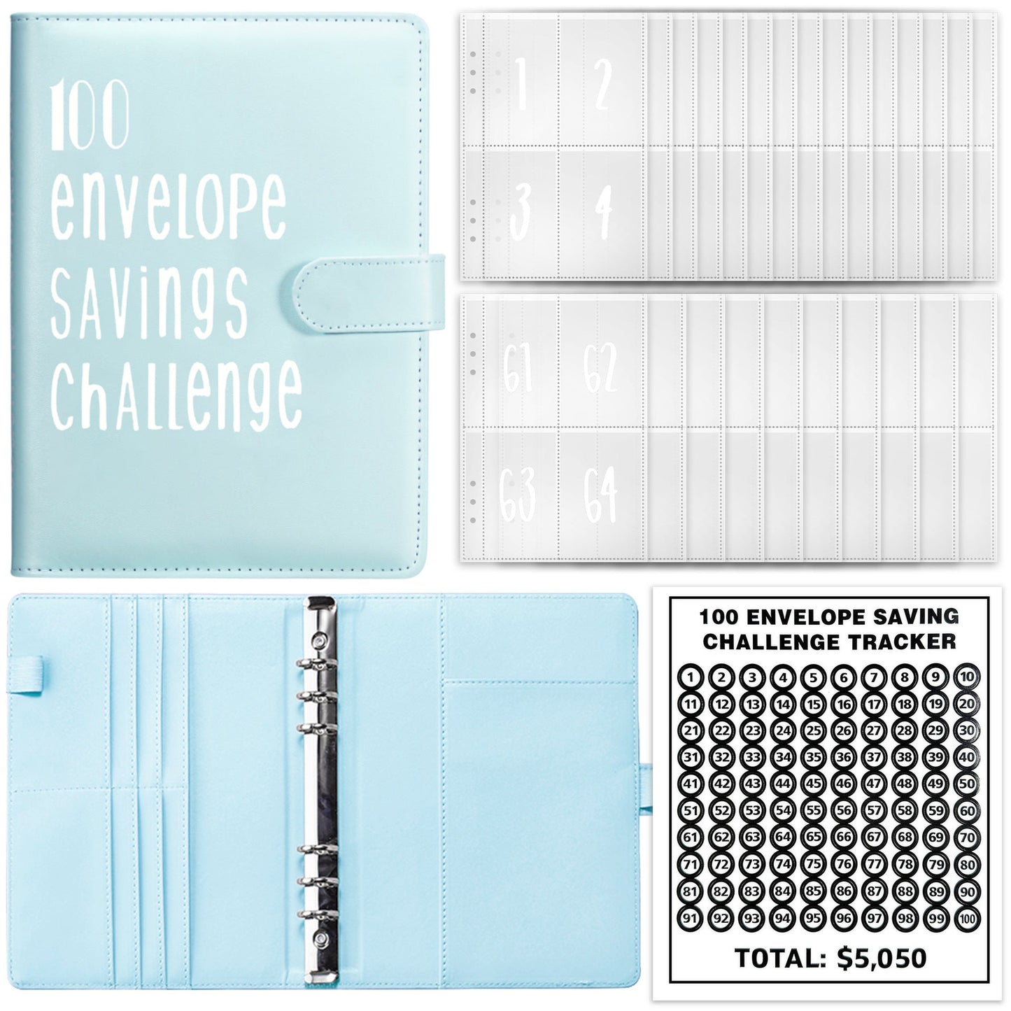 100 Day Challenge Loose leaf Notebook Couple's Savings Notebook Money Saving Envelope Budget Savings Notebook Notepad - Korvel