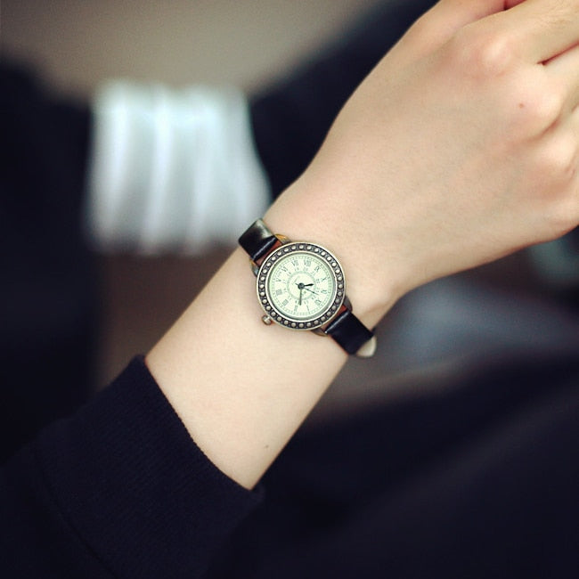Vintage Leather Bracelet Watch for Women
