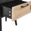 15.75" Rattan End table with drawer and solid wood legs Modern nightstand side table for living room black - Korvel