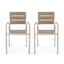 Outdoor Modern Aluminum Dining Chair with Faux Wood Seat (Set of 2), Natural and Silver - Korvel
